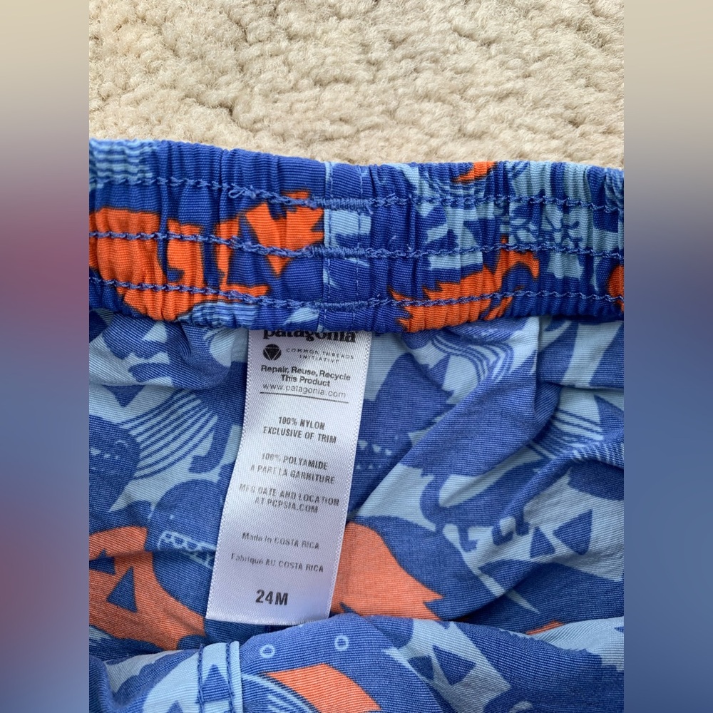 Patagonia Size 24 Months Monster Dinosaur Blue Orange Baggies Shorts - Picture 3 of 5
